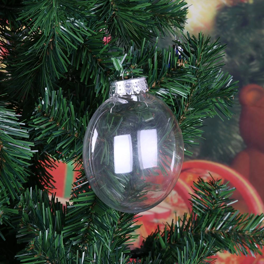 10/12cm Christmas Tree Clear Plastic Flat Ball Pendant Home Party Decoration