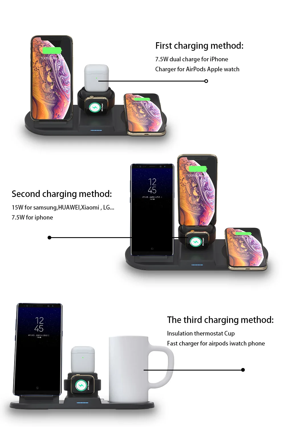 Dual Wireless Charging Stand Qi Charger Holder for Huawei Xiaomi Samsung Note 10 9 S10 S9 S8 S7 iPhone 11 Pro X XS Max XR 8 Plus