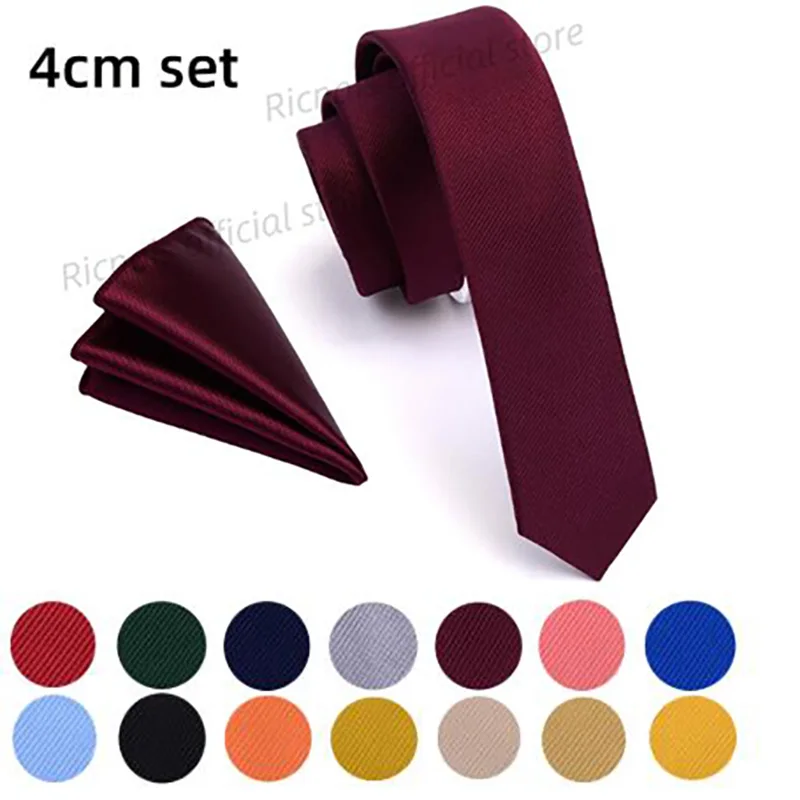 Ricnais дизайнерский тонкий галстук 4 см, однотонный тканый красный, желтый, однотонный галстук, носовой галстук, набор, мужские вечерние, свадебные, узкий тонкий галстук на шею