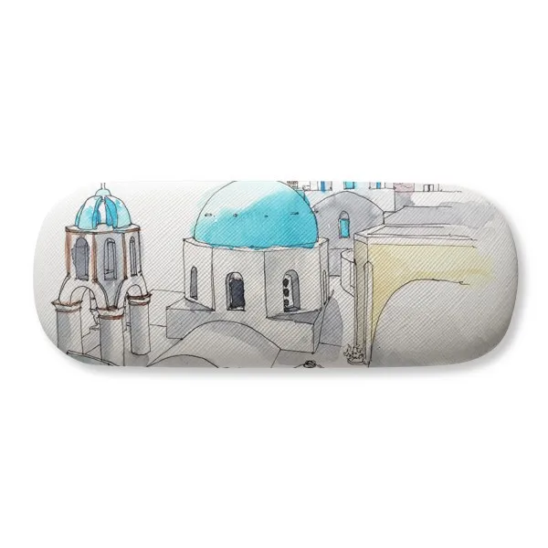 

Imerovigli Village in Santorini Greece Glasses Case Eyeglasses Clam Shell Holder Storage Box