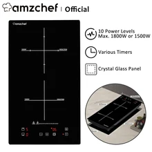 Amzchef – plaque de cuisson à Double Induction, Domino FS-IRC119, 10 niveaux de puissance Max 1800W/1500W, plusieurs minuteries, commande tactile en verre cristal