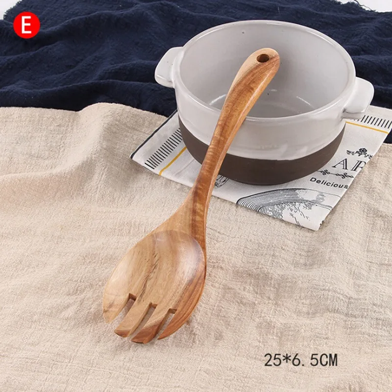 10 видов кухонной утвари антипригарный особенный деревянный кухонная посуда с длинной ручкой шпатель большая ложка и плоская лопатка кухонные принадлежности - Цвет: E