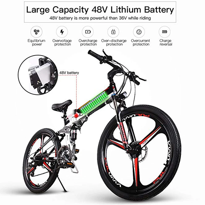 Electric Bike 48V 12.5Ah Built-In Lithium Battery 26inch Electric Bicycle Folding 400W Powerful Motor Mountain Bike Cycling