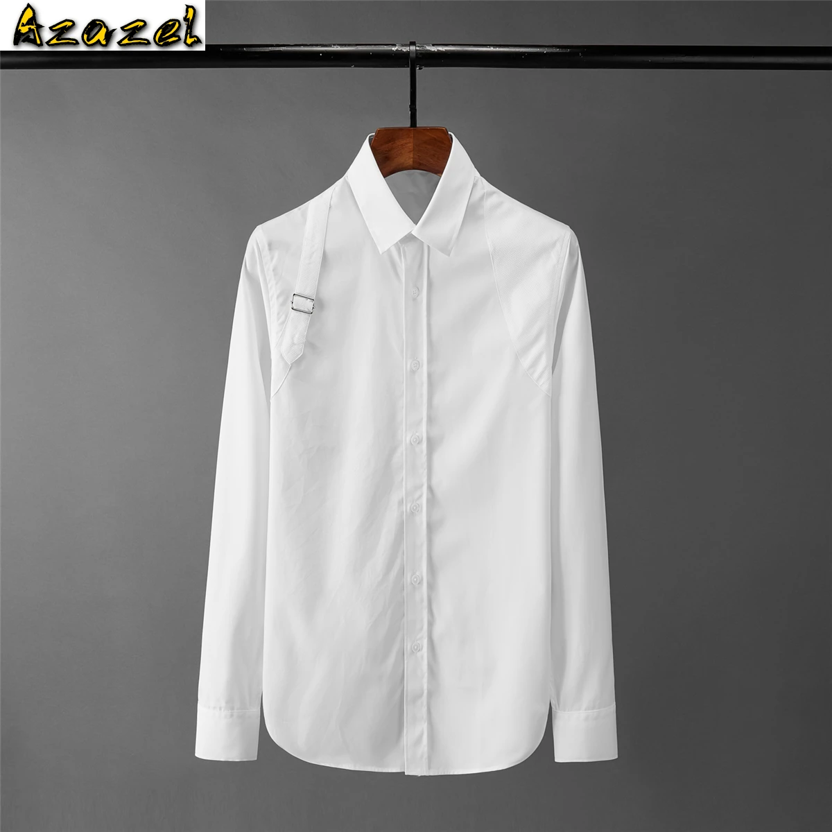

Azazel White Mens Shirts Luxury Solid Color Long Sleeve Party Mens Dress Shirts Fashion Loose Splicing Design Casual Male Shirts