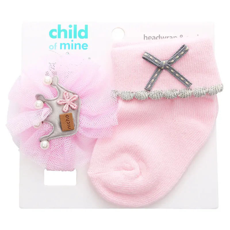 M Kid's Socks For Newborns Baby Girl Socks Hair Band Set Cotton Bebe Toddler Socks+ Bow Headband Lace Infant Birthday Gift 0-12M - Цвет: M