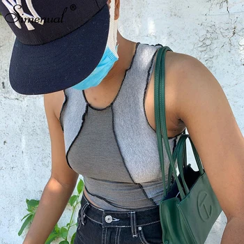 

Simenual Patchwork Color Match Sleeveless Tank Tops Women Skinny Casual Sporty Workout Crop Top Bodycon Summer Street Style Tank