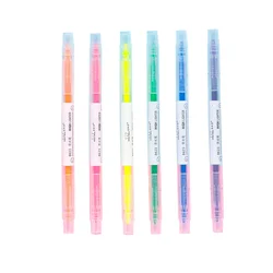 Resaltadores fluorescentes de doble gama para niños, rotuladores de colores caramelo, papelería de oficina, material escolar, regalo, 6 piezas