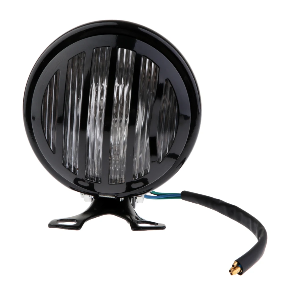 2x 6 inch Motorcycle Retro LED Finned Grill Headlight Head Lamp Replacement for Harley Bobber Cafe Racer Cruiser -Amber + Clear