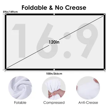

16:9 HD Foldable Projector Screen 100/120inch Wrinkle-Free Soft Anti-Crease Portable Projector Screen Curtain for Home Theater