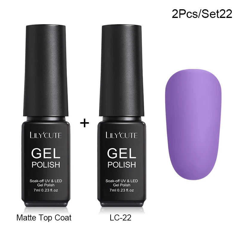 2 Pcs 22 LILYCUTE Матовый УФ-гель для ногтей матовый верхний слой цвет УФ гель для ногтей лак Гибридный впитывающий гель лак маникюрный гель лак - Цвет: 2 Pcs 22