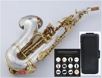 

Aisiweier Curved Soprano Saxophone 9937 Nickel Silver Brass Sax Mouthpiece Patches Pads Reeds Bend Neck