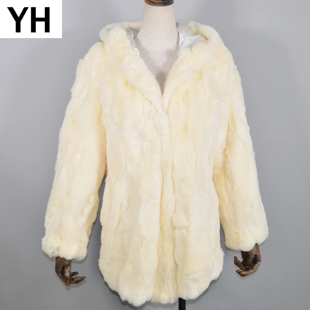 

2019 Winter Long Style Genuine Real Rex Rabbit Fur Jacket Fur Women Rex Rabbit Fur Coat Natural Rex Rabbit Fur Hooded Outwear