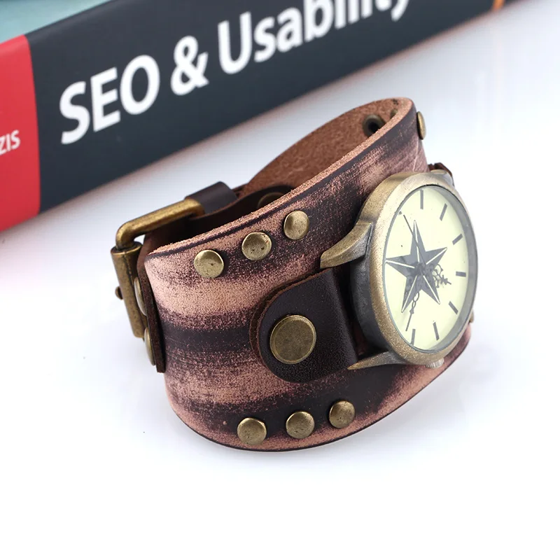 Hot Selling Vintage Retro Cow Leather Bracelet Watch Men Women Wrist Watches Roman Numerals Casual Quartz Watch Relogio Feminino