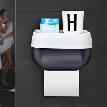 

WC Toilet Paper Holder Wall Mounted Toilet Paper Holder with Shelf Bathroom Organizer Plastic Tissue Box Roll Paper Towel Holder