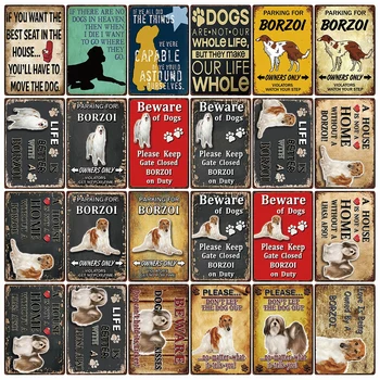 

[ Kelly66 ] Pets Warning Dogs Rules With Borzoi And Lhasa Apso Metal Sign Home Decor Bar Wall Art Painting 20*30 CM Size DG-33