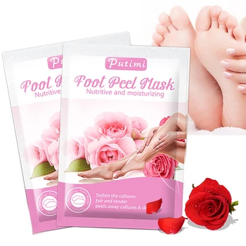 

PUTIMI 2pair Rose Nourishing Foot Mask Exfoliating Feet Peeling Mask Pedicure Socks Smooth Whitening Foot Peel Mask Foot Patch