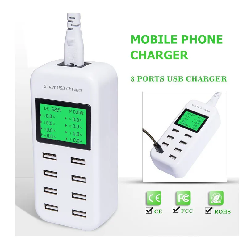 8 портов 40 Вт Смарт USB зарядное устройство для samsung iPhone iPad с светодиодный дисплей планшет быстрая зарядка 5 В/8A адаптер телефон Универсальный
