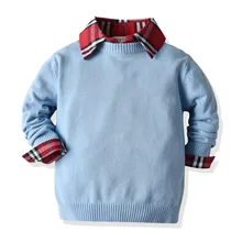 Детские повседневные свитера; красная блузка; одежда из двух предметов; сезон осень-зима; коллекция года; пуловер для мальчиков; вязаный синий свитер; Детские праздничные Топы