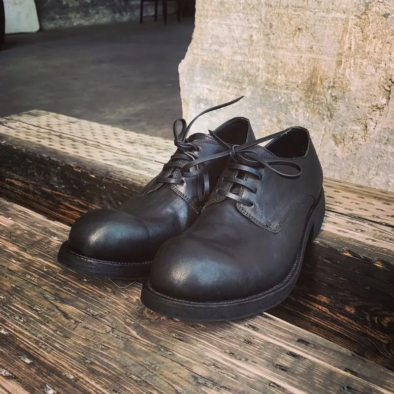 Luxe Casual Echte Schoenen Mannen Handgemaakte Paard Huid Ronde Neus Vintage Jurk Schoenen Merk Lace-Up Werk Veiligheid zapatos Hombre Luxe Casual Echte Schoenen Mannen Handgemaakte Paard Huid Ronde Neus Vintage Jurk Schoenen Merk Lace-Up Werk Veiligheid zapatos Hombre