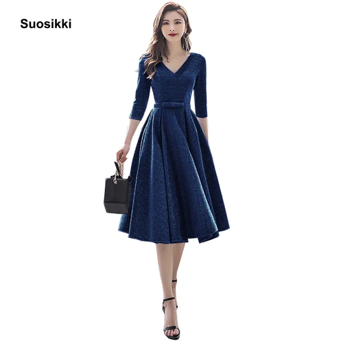 navy blue Suosikki Новое поступление Формальные короткие платья для выпускного вечера элегантные большие размеры Vestdios вечерние платья - Цвет: navy blue