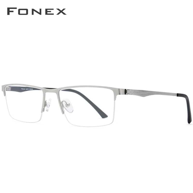 FONEX стекло из сплава es сверхлегкое квадратное стекло для глаз es оправа для мужчин близорукость по рецепту очки для мужчин оптические Безвинтовые очки 9867 - Цвет оправы: Серебристый