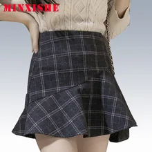 Юбки faldas mujer женские осенне-зимние moda клетчатый гофрированный корейский стиль harajuku Короткие мини Большие размеры ворсистые юбки