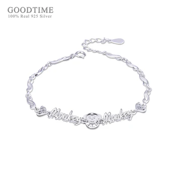 

Noble Bracelet Pure S925 Sterling Silver Monkey Avatar And Letter Fashion Silver Charm Bracelet Jewelry Accessories For Women