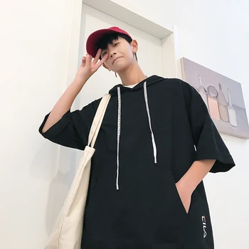 

2020 Spring And Autumn New Youth Popular Tide Brand Loose Five-point Sleeves Hooded Sweatshirt Fashion Casual Pullover M-5XL