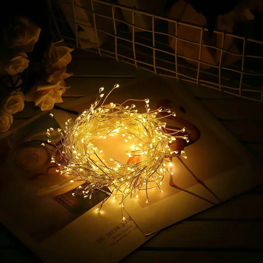 100/200 светодиодный светильник на Рождество, медная проволока, фейерверк, гирлянда для праздника, свадьбы, вечеринки, сада, декоративная лампа