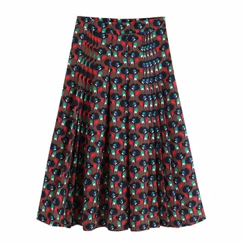 

Autumn 2019 Women's New High-waist Retro-printed Mid-long Pleated Half-length Skirt 08247092745