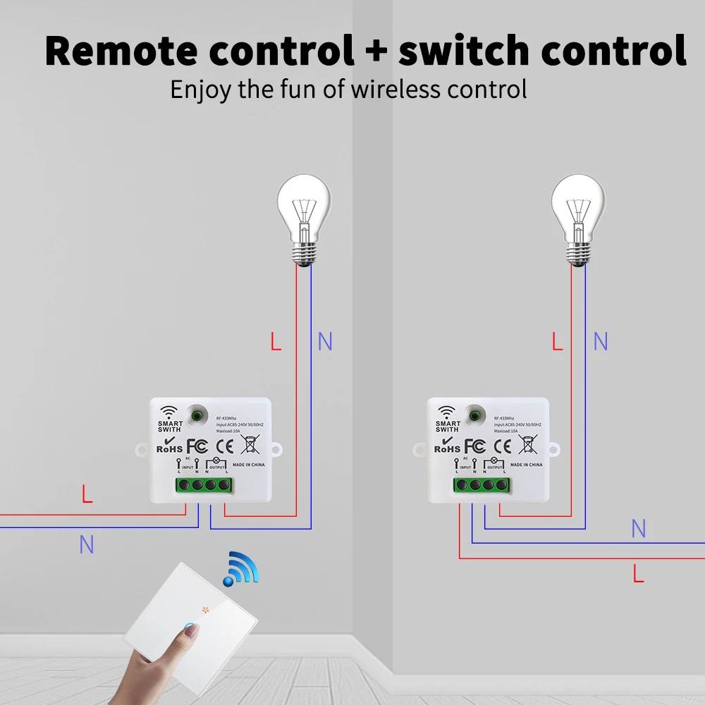 Wireless Remote Control Switch 1/2/3gang Touch Glass Panel Smart Home RF433 On-Off Bedside Dual Control Wall Light Switch