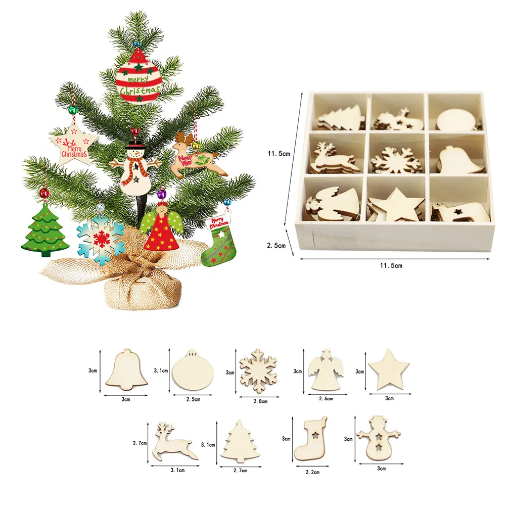 72pcs деревянные рождественские ломтики елочные украшения Висячие снежинки пустой