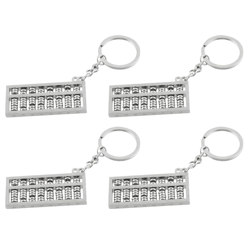 

4 Pcs Creative Stainless Steel Chinese Abacus Keyring Keychain Mathematics Pendant Accessories Key Chain Musical Note Key Chai