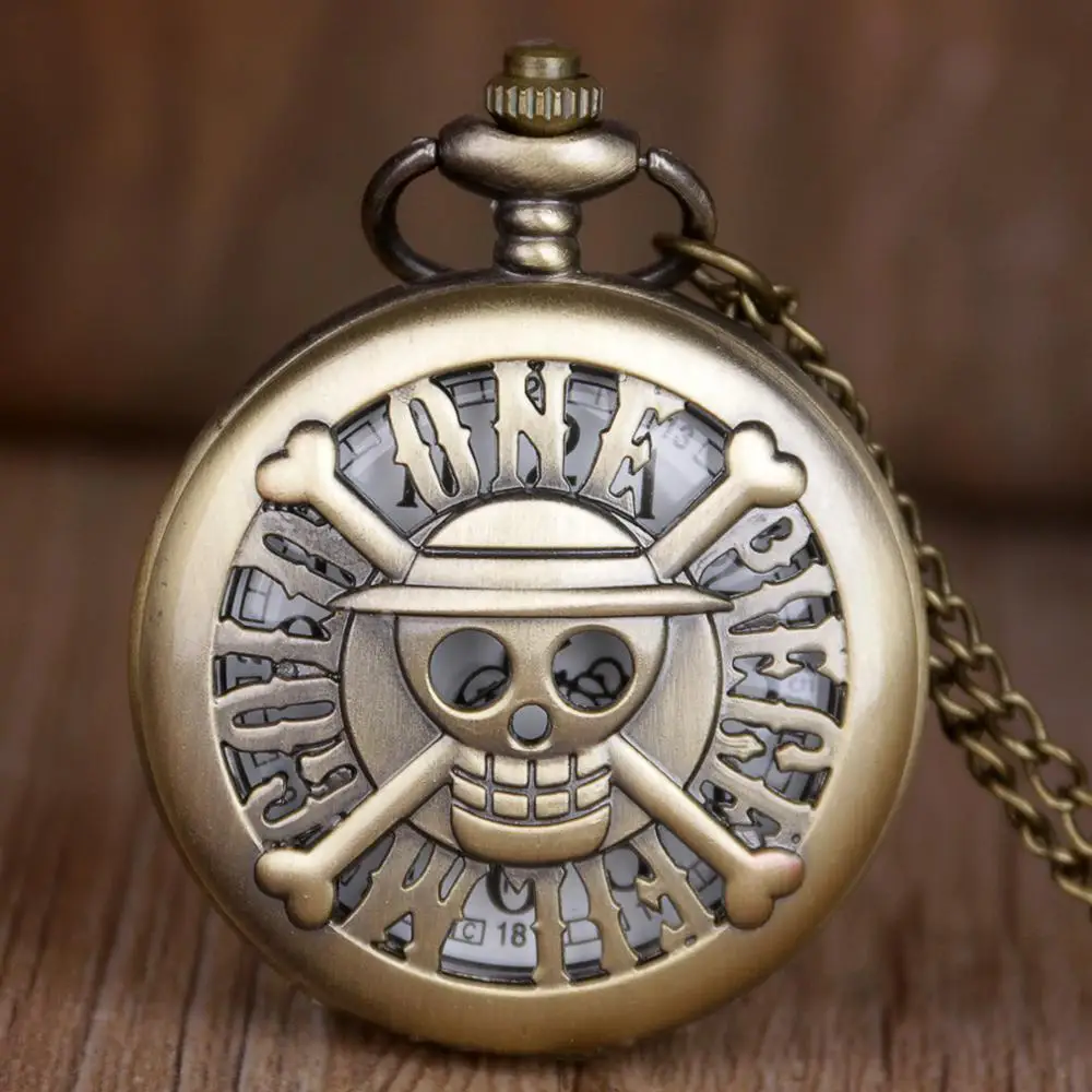

Hot Movie Theme ONE PIECE Quartz Pocket Watch Bronze Spider Wing Chain Necklace Pendant Fob Watch Gift reloj de bolsillo TD2007