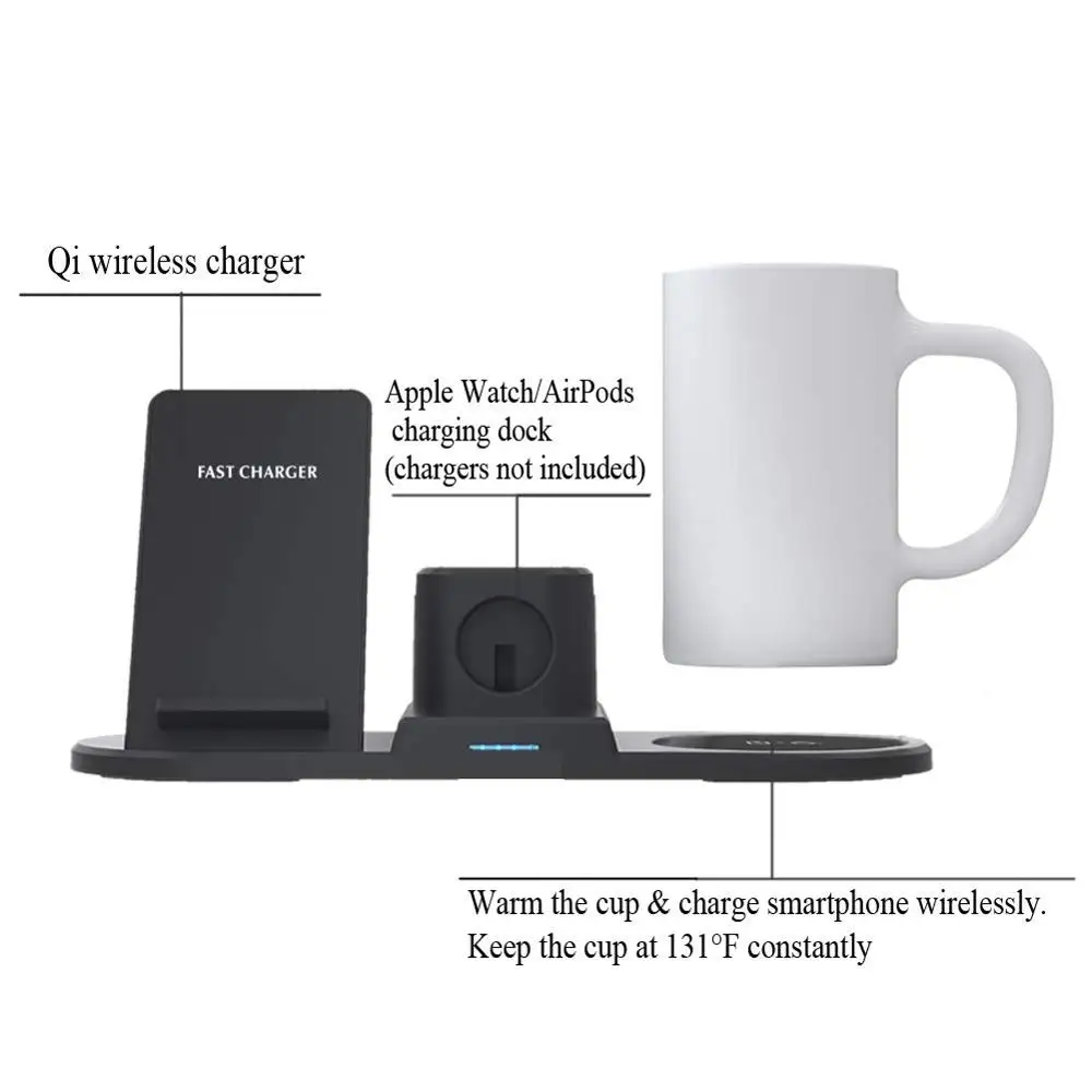  Mug Warmer 15W Qi Wireless Charger 4 in 1 Charging Stand Dock Station Cup For iPhone 11 8 XS XR X A - 4000493052040