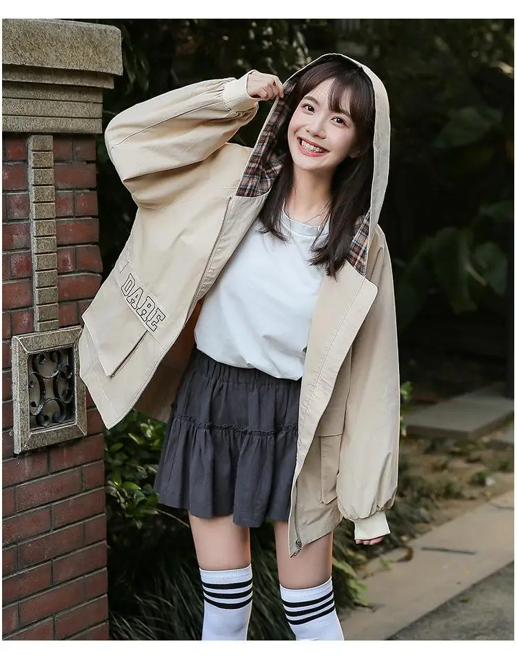 Корейская Студенческая зимняя куртка пальто с карманом на молнии куртка повседневная клетчатая с капюшоном Женская куртка тонкая верхняя одежда свободные женские топы