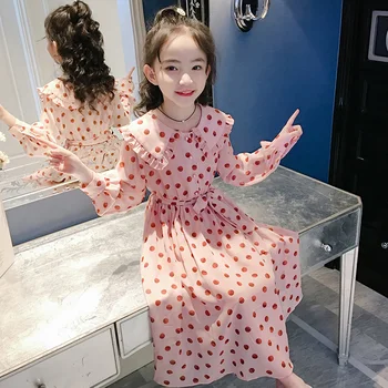 

Girls spring and autumn fashion dress 2020 new Korean version of Peter pan collor children's sweet ruffles dress