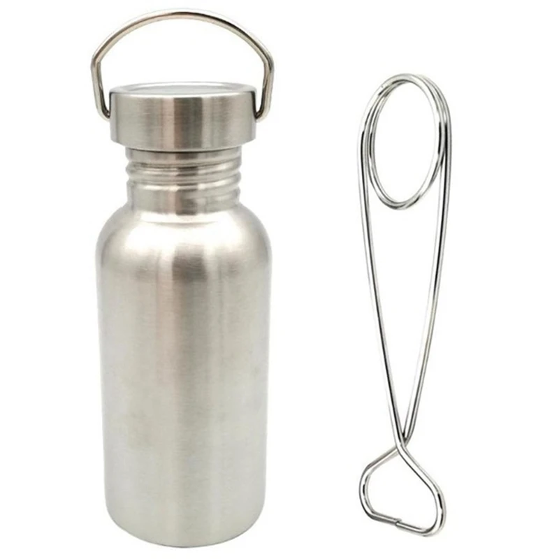 

Stainless Steel Water Bottle Sports Water Cup With Hanging Hook For Outdoor Camping Hiking Cycling 500Ml