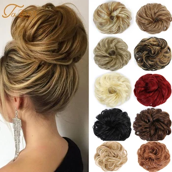 

TALANG Synthetic Messy Curly Hair Bun Chignon Extension Donut Rubber Band Ombre Brown Black Gray Blonde Blond