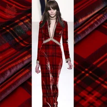 Лучшая цена Babuge красный плед печатных жоржет шелк Бархат Ткань для женщин зимнее платье cheongsam tela de terciopelo SP5891