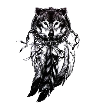 

Wolf with Feather Cool Beauty Tattoo Waterproof Hot Temporary Tattoo Stickers