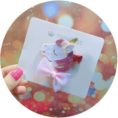 Unicorn Baby Hair Clip Bow Cartoon Shiny Glitter Baby Hair Pins Girls Sequin Rainbow Baby Hair Clips Accessories Cute Dreamy