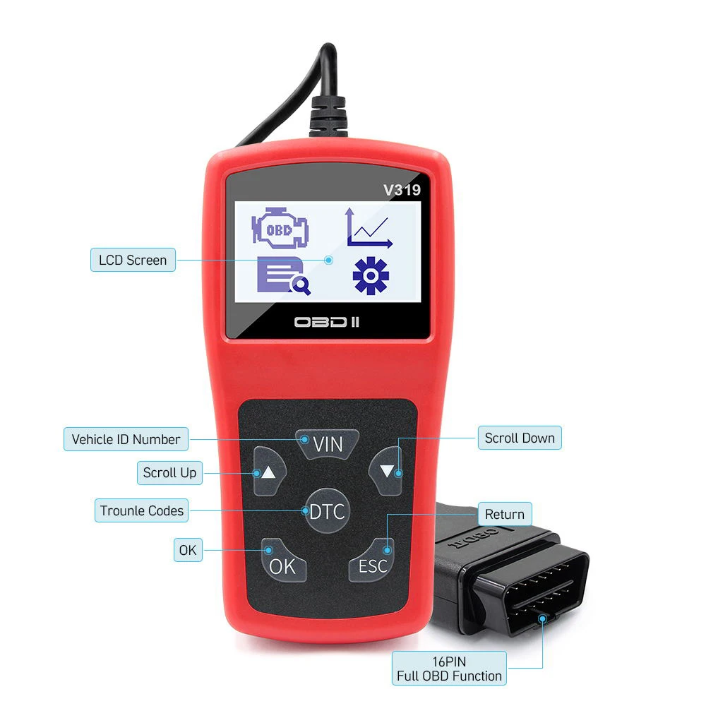 V319 считыватель кодов сканирующий инструмент OBDII/EOBD многоязычный считыватель кодов OBD OBD2 автомобильный диагностический инструмент obd2 сканер VS ELM327 V1.5