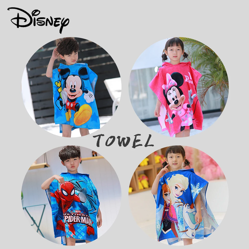 Serviette de bain douce pour enfants | Dessin animé Disney Mickey Minnie reine des neiges, serviette de bain Spiderman pour bébés, cape de plage blanche neige, princesse en coton, nouveau