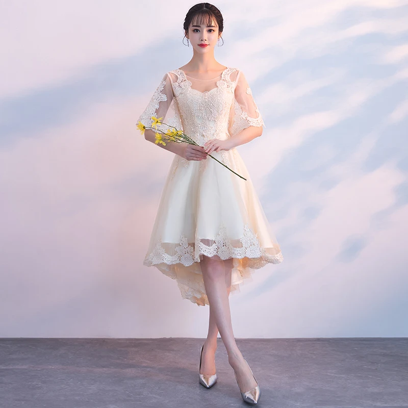 Champagne Robe De Soiree вечернее платье с половинным кружевным рукавом размера плюс, короткое спереди длинное сзади, платья для выпускного вечера, Платья для особых случаев - Цвет: Champagne