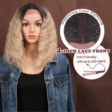 Магические волосы Омбре 1" дюймов свободные волнистые синтетические кружевные передние парики для черных женщин кружевные парики высокотемпературные волокна волос Косплей парики