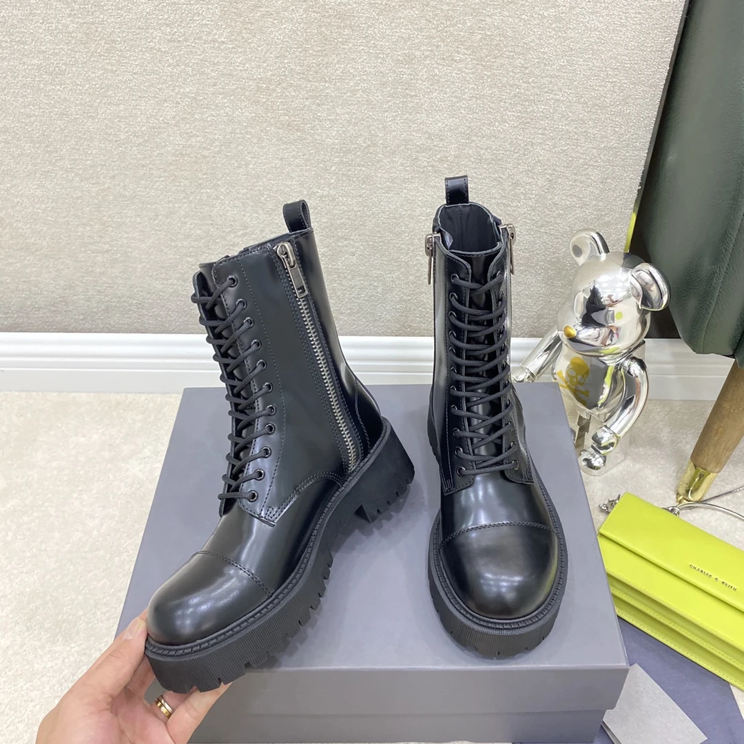 買い物三昧 女性の丸いつま先の靴 ミッドハイヒールの靴 本革 英国スタイル ダブルジッパープラットフォーム Ankle Boots 正規品 送料無料 Blog Mojeambulance Cz