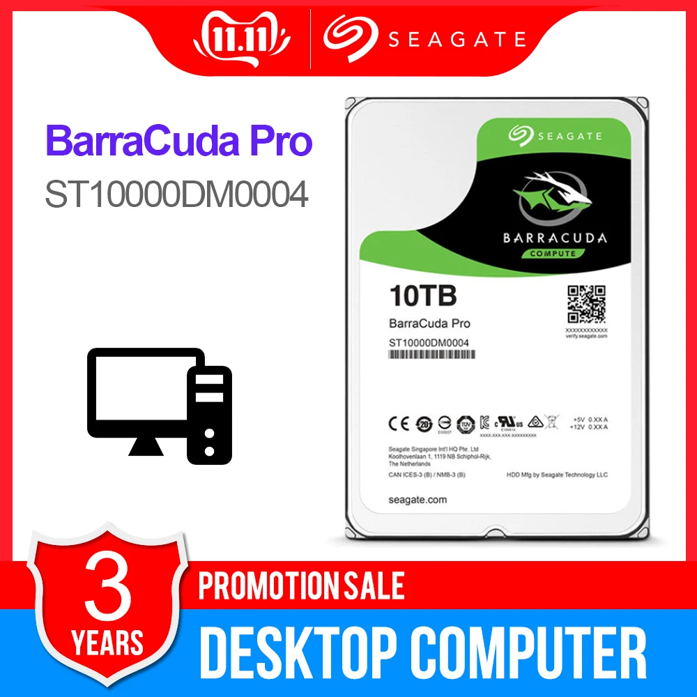 Seagate 10 ТБ Настольный HDD внутренний жесткий диск 7200 об/мин SATA3 6 ГБ/сек. 256 МБ кэш 3 5