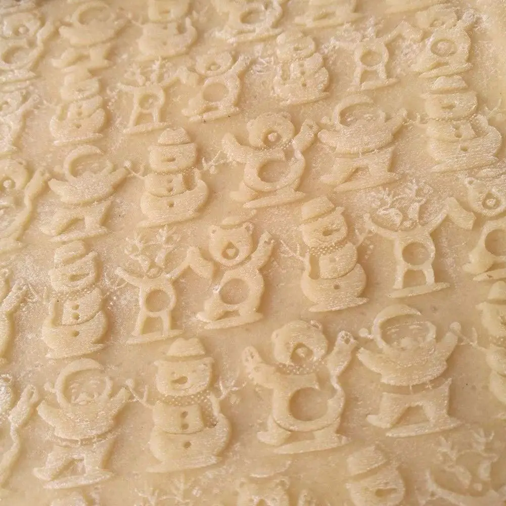 Rolling Pin Christmas Snowman Bear Deer Laser Engraving Rolling Pin Embossing Baking Biscuit Dough Kitchen Tools