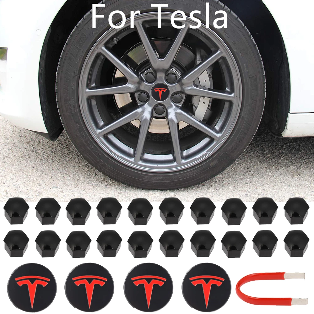 Tapas centrales de aluminio para rueda, Kit de logotipo de tapa de rosca, accesorios de modificación de tapa de neumáticos decorativos, para Tesla Model 3/ S/ X